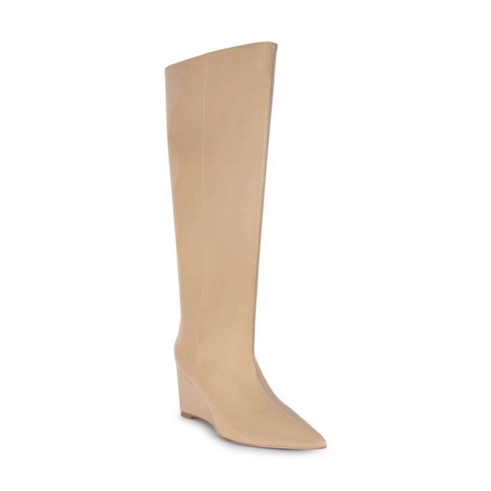 SMASH SHOES Womens Beige Ankle Zip Goring Lela Pointed Toe Wedge Boots Shoes 10